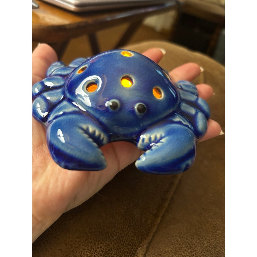 Vintage Blue Ceramic Night Light Costal Nautical Ocean Novelty
